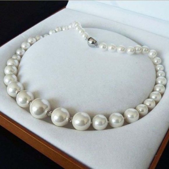 Jewelry - GENUINE 6-14MM WHITE SEA SHELL ROUND PEARL BEADS NECKLACE JEWELRY 17" CHOKER